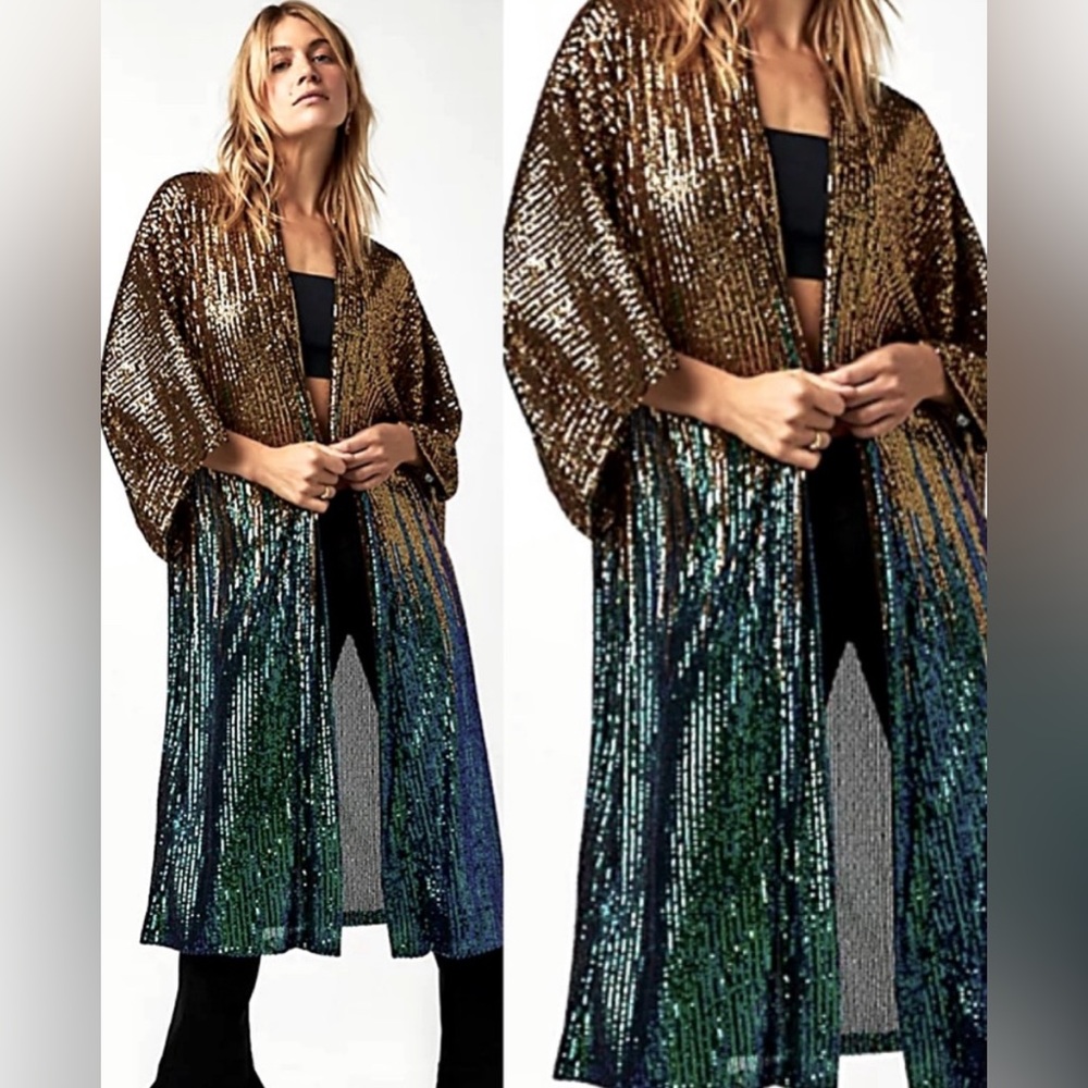 Free People kimono duster alltous kaftan wrap party on Free People sequin kimono